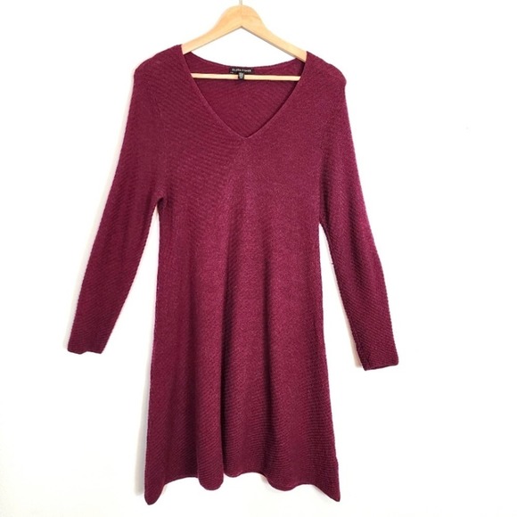 Eileen Fisher 100% Merino Wool Textured V Neck Shift Sweater Dress SZ Small - Picture 1 of 9